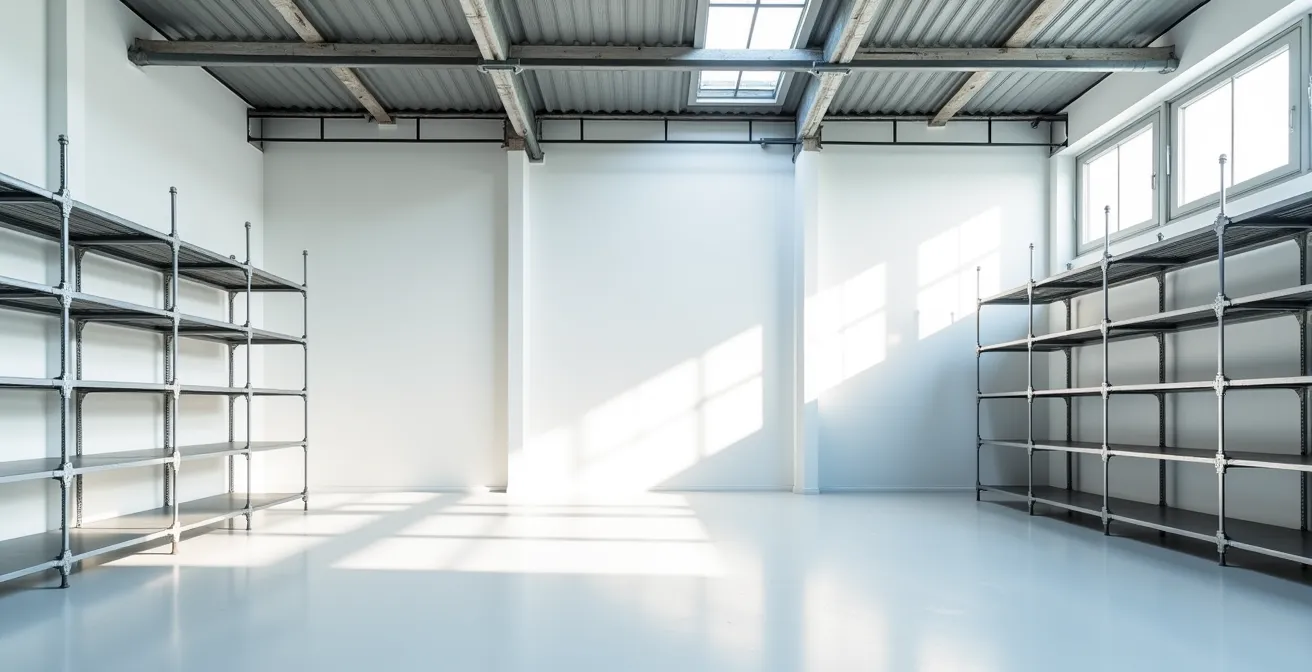 Vue minimaliste d'un espace de stockage moderne avec rangements optimisés