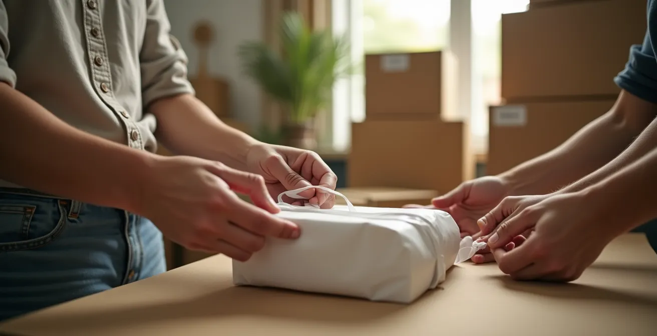 Famille organisant ses affaires lors d'un déménagement